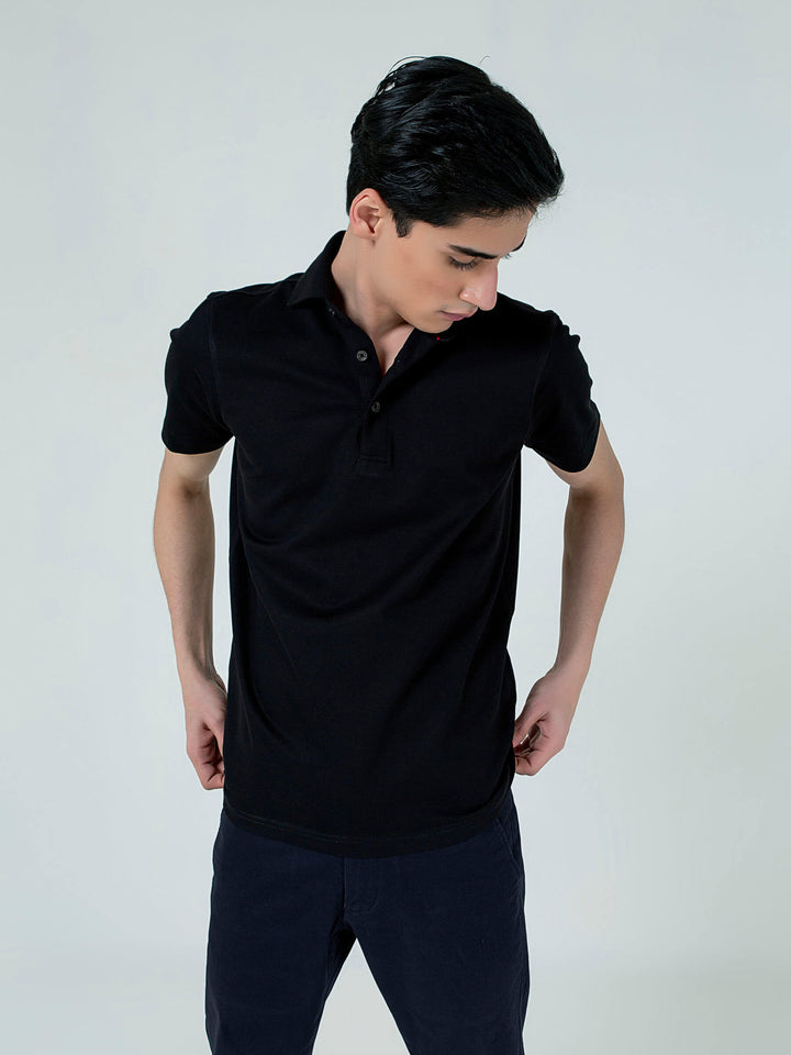 Black Pique Polo With Cutaway Collar Brumano Pakistan