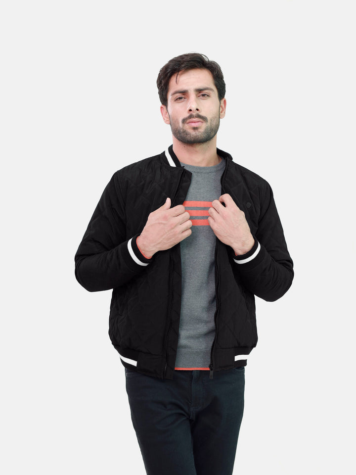 Black Quilted Sporty Bomber Jacket Brumano Pakistan