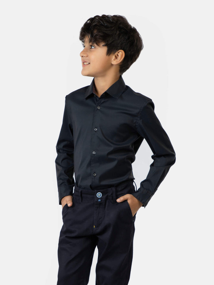 Black Satin Casual Long Sleeve Shirt Brumano Pakistan