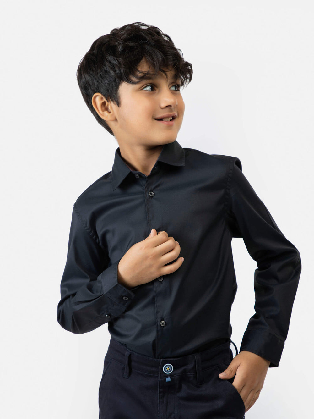 Black Satin Casual Long Sleeve Shirt