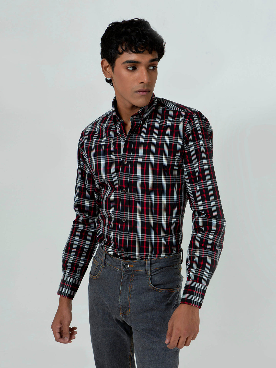 Black Windowpane Checkered Button Down Shirt Brumano Pakistan