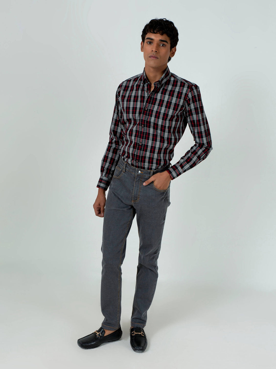 Black Windowpane Checkered Button Down Shirt Brumano Pakistan