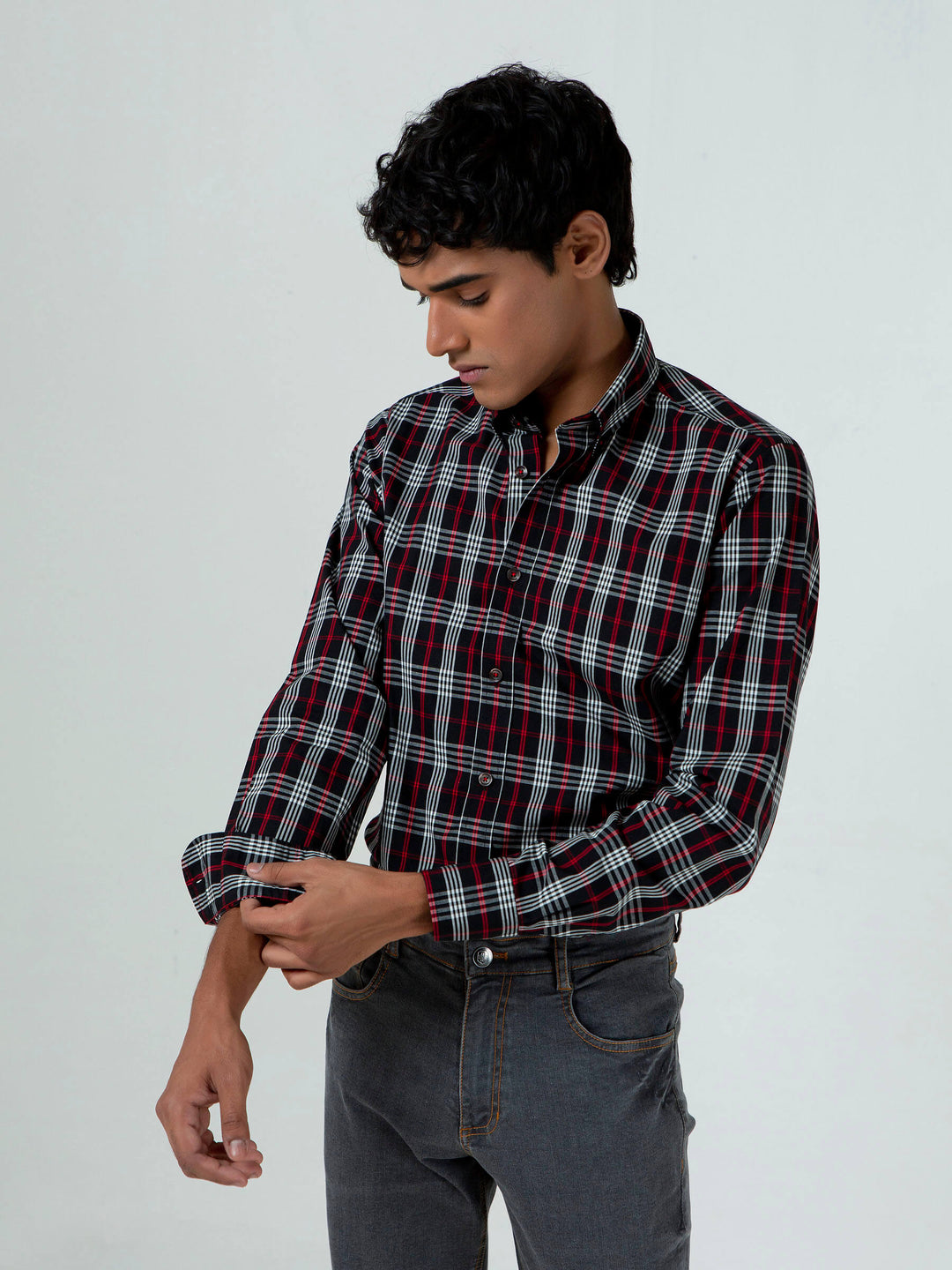 Black Windowpane Checkered Button Down Shirt Brumano Pakistan