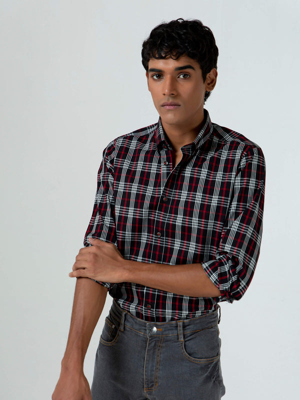 Black Windowpane Checkered Button Down Shirt Brumano Pakistan