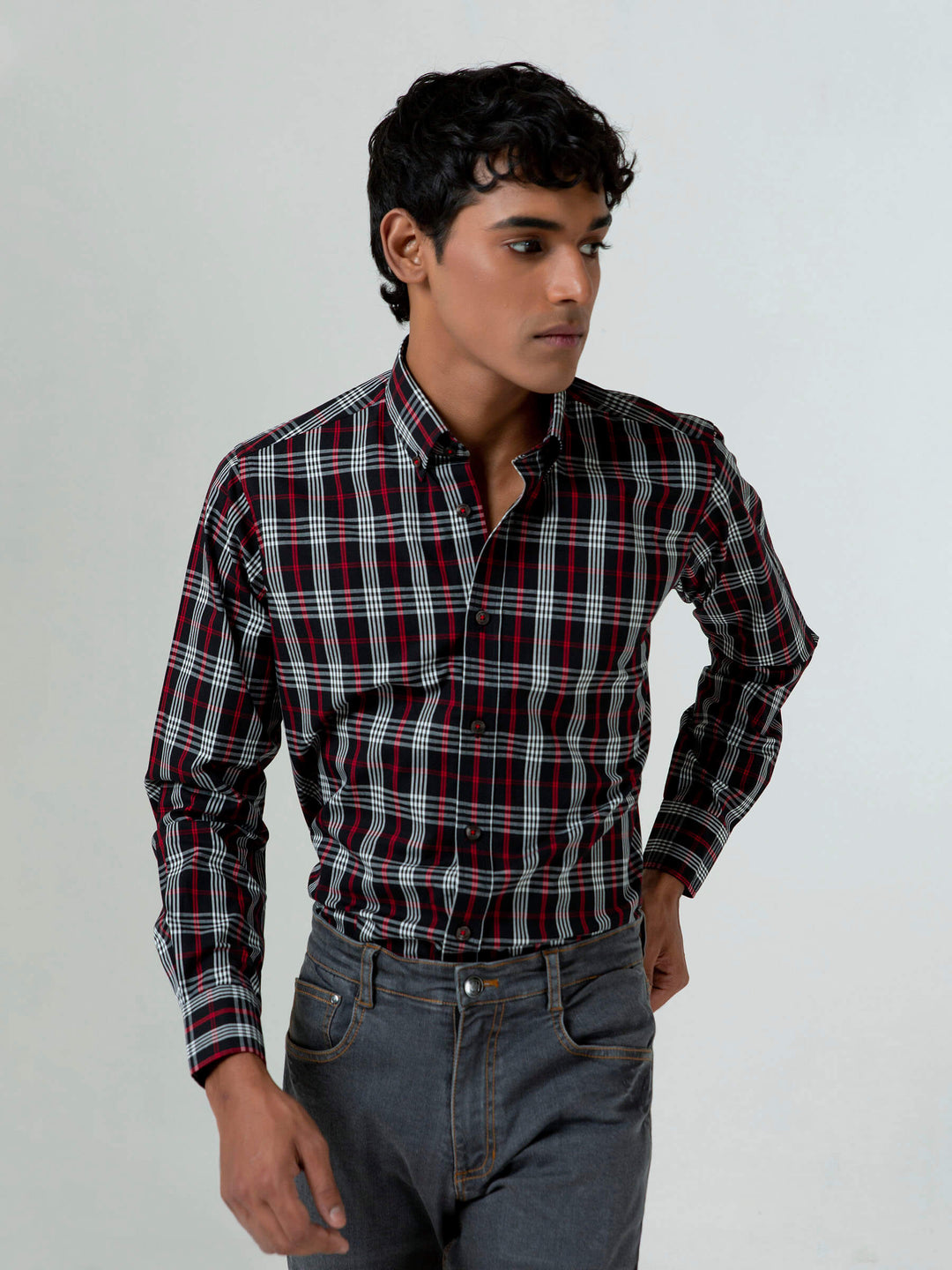 Black Windowpane Checkered Button Down Shirt Brumano Pakistan