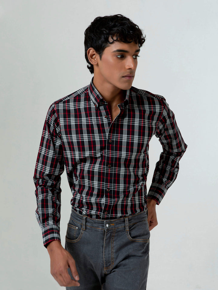 Black Windowpane Checkered Button Down Shirt Brumano Pakistan