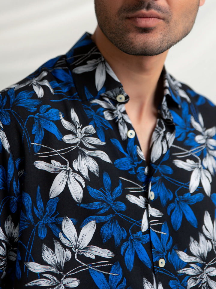 Black & Blue Viscose Printed Half Sleeve Shirt Brumano Pakistan