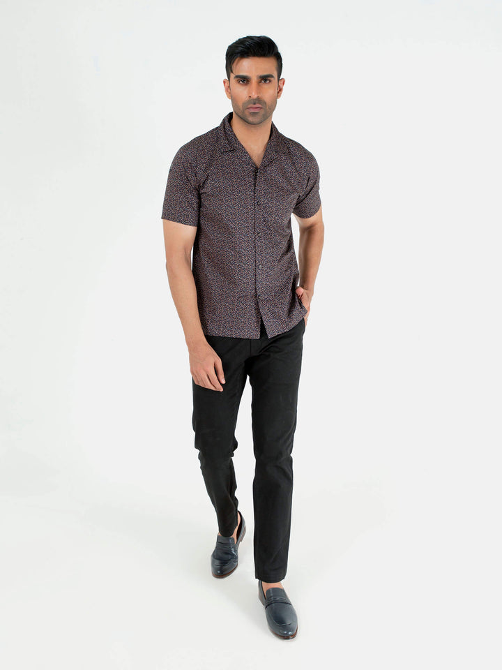 Black & Brown Printed Half Sleeve Cuban Collar Shirt Brumano Pakistan
