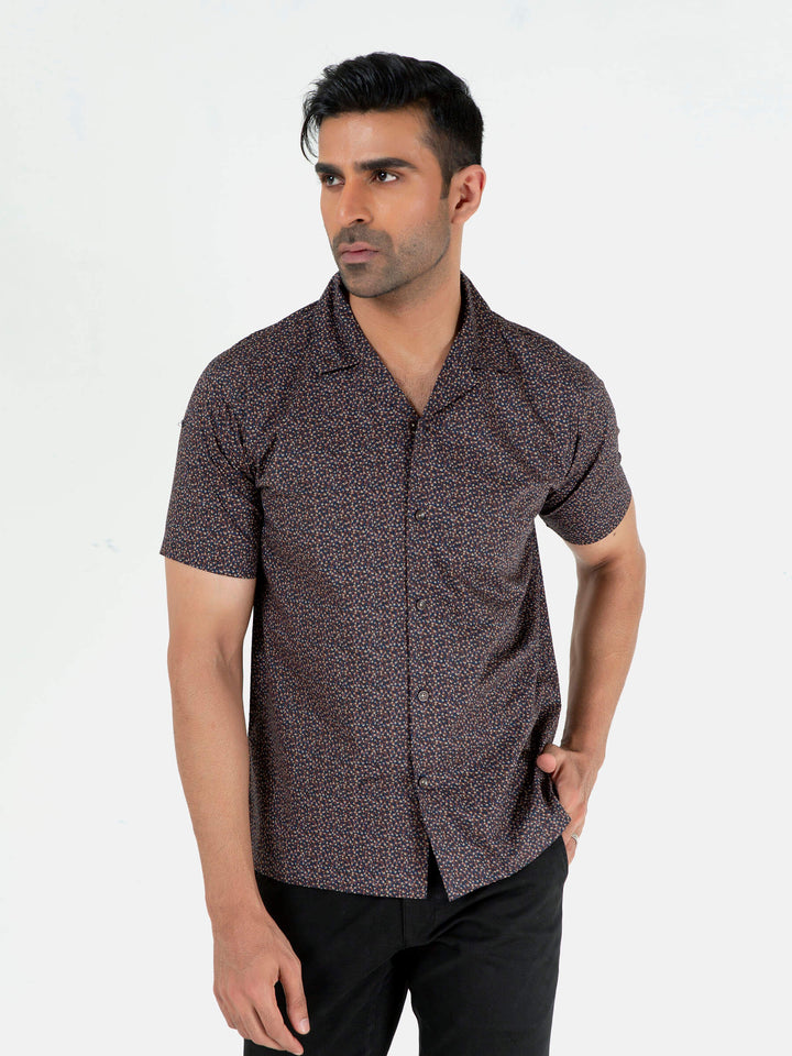 Black & Brown Printed Half Sleeve Cuban Collar Shirt Brumano Pakistan