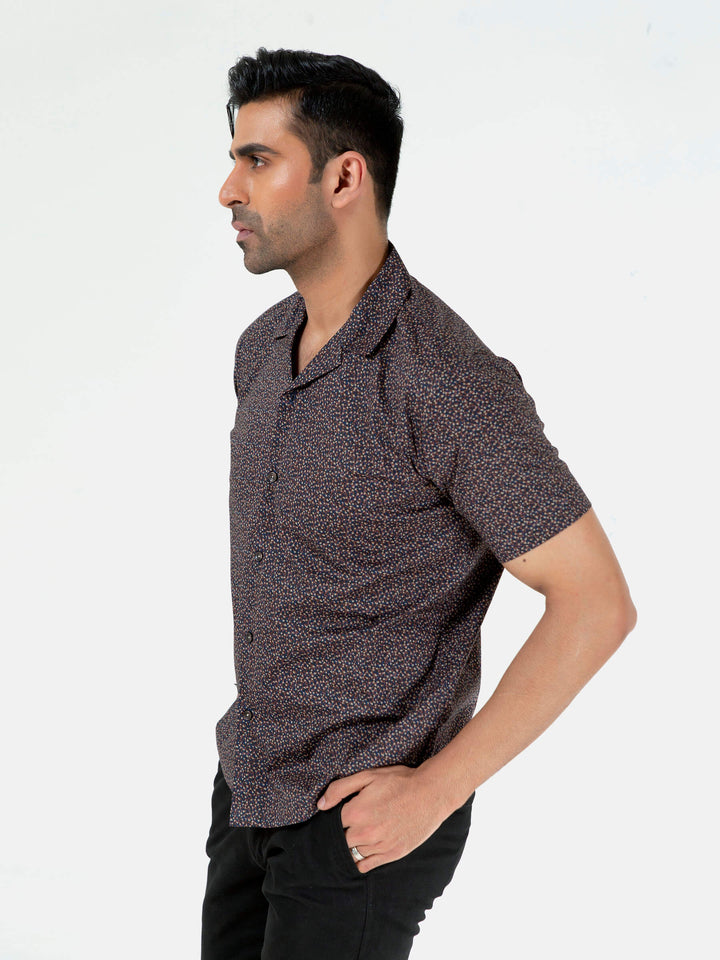 Black & Brown Printed Half Sleeve Cuban Collar Shirt Brumano Pakistan