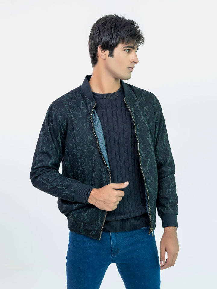 Black & Green Wool Blended Bomber Jacket - Limited Edition Brumano Pakistan 