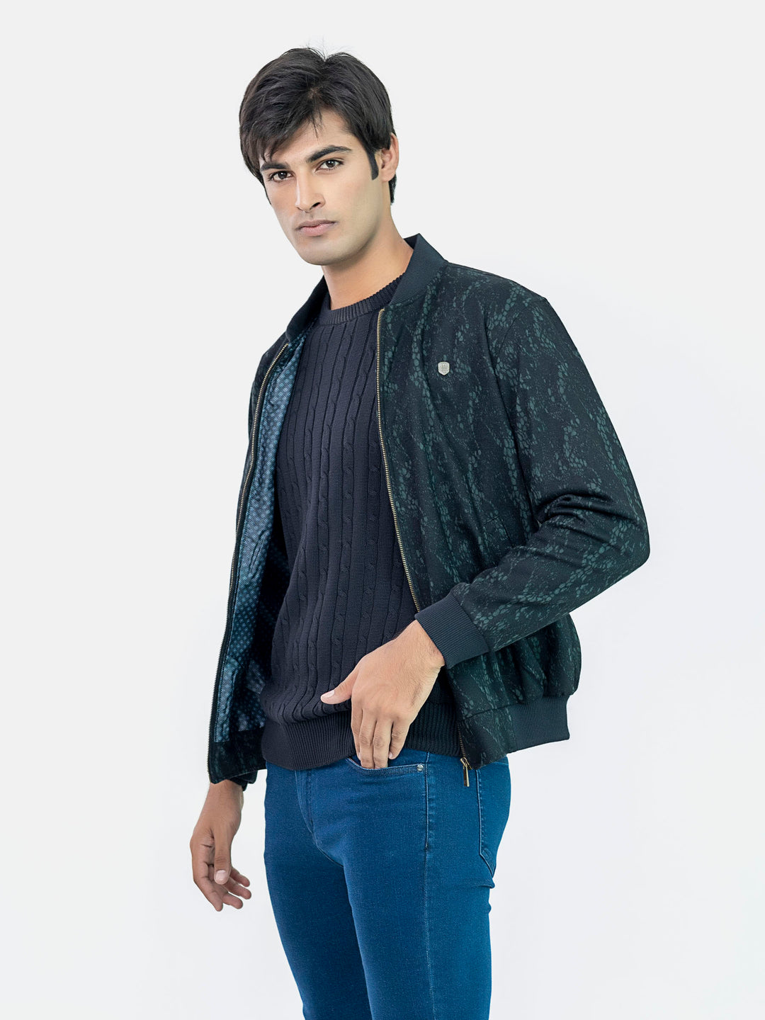 Black & Green Wool Blended Bomber Jacket - Limited Edition Brumano Pakistan 