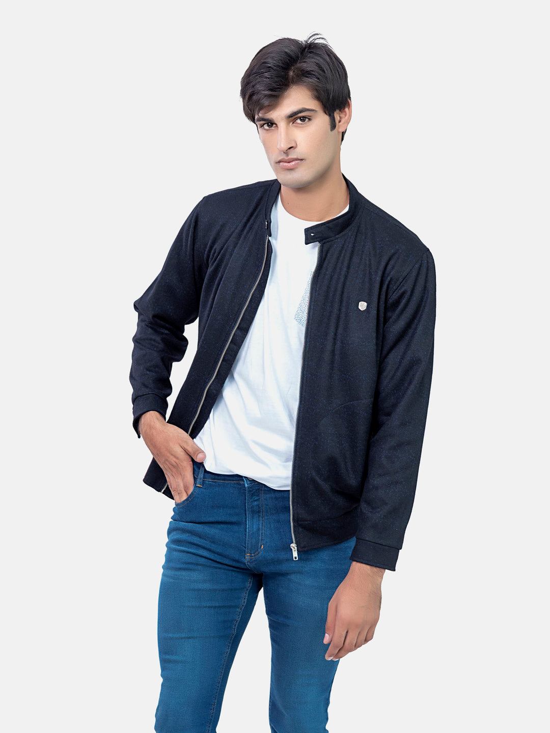 Black & Navy Wool Blened Harrington Jacket Brumano Pakistan 