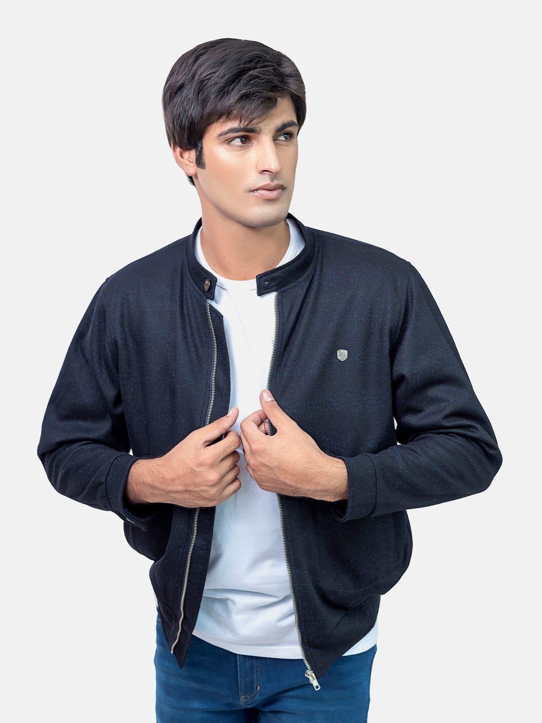 Black & Navy Wool Blened Harrington Jacket Brumano Pakistan 