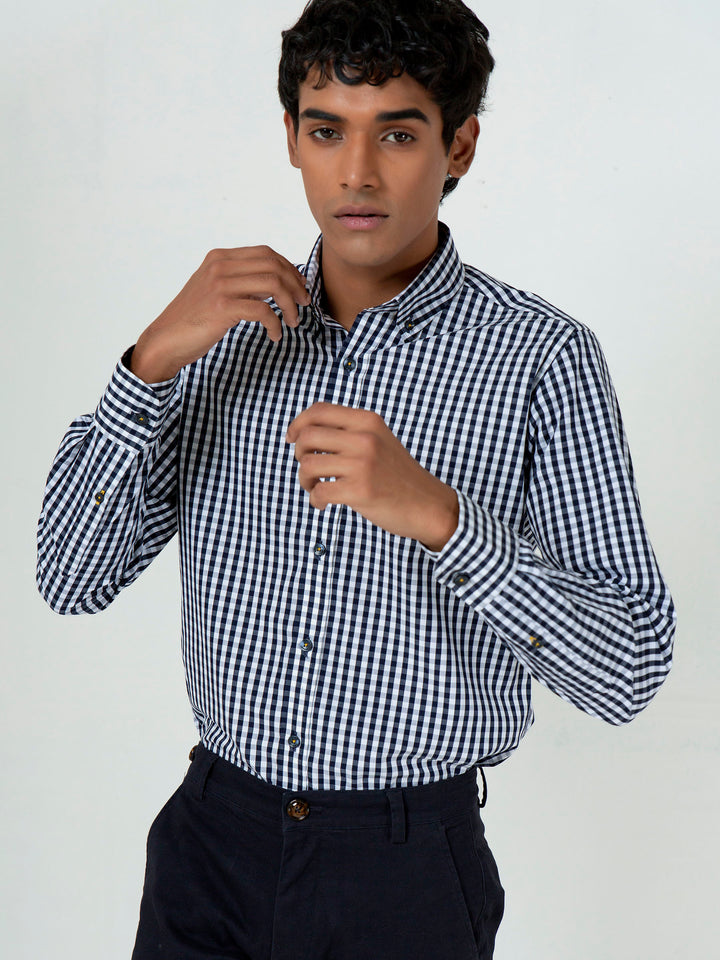 Black & White Gingham Button Down Shirt Brumano Pakistan