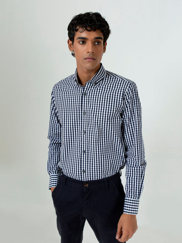 Black & White Gingham Button Down Shirt Brumano Pakistan