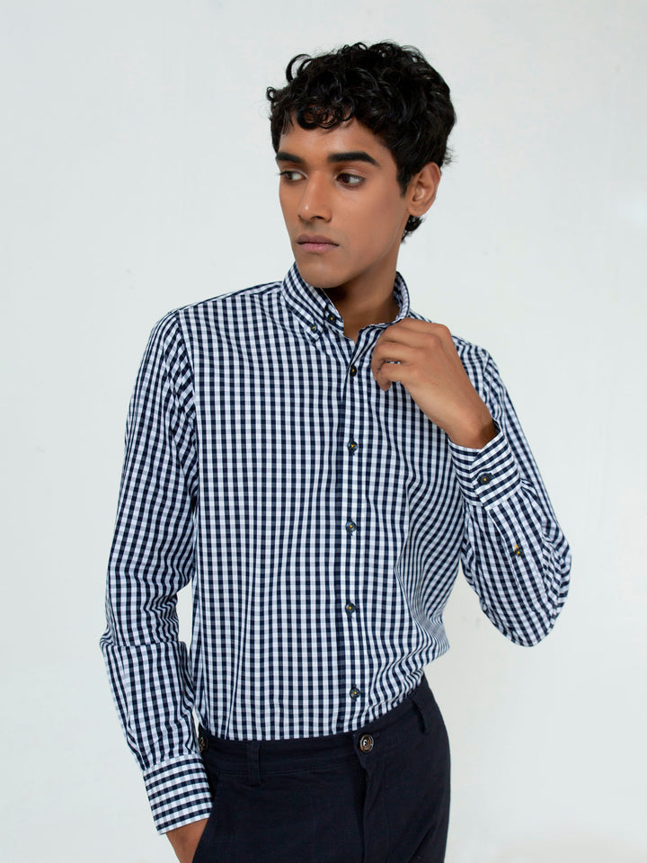 Black & White Gingham Button Down Shirt Brumano Pakistan