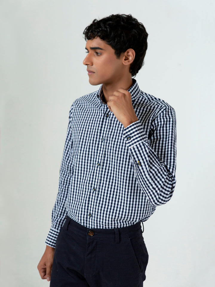 Black & White Gingham Button Down Shirt Brumano Pakistan