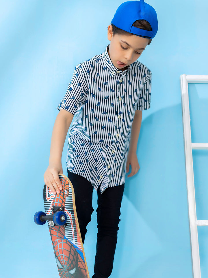 Black & White Striped Short Sleeve Casual Shirt Brumano Pakistan