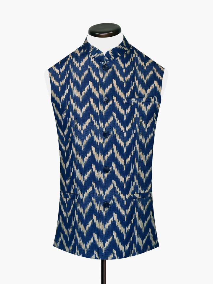 Blue & Beige Printed Waistcoat Brumano Pakistan