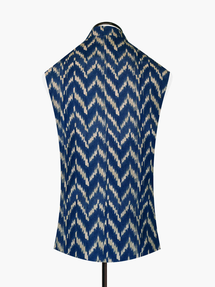 Blue & Beige Printed Waistcoat Brumano Pakistan