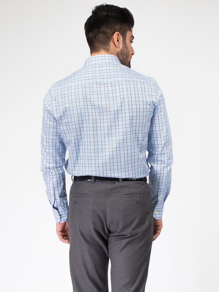 Blue & Brown Formal Check Shirt