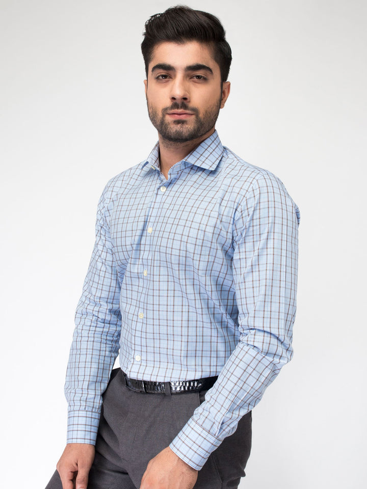 Blue & Brown Formal Check Shirt