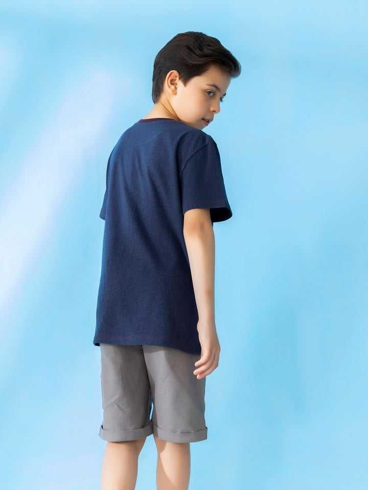 Blue Casual T-Shirt With Striped Detailing Brumano Pakistan