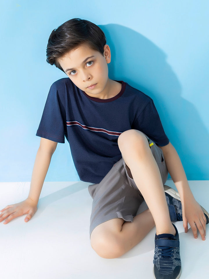 Blue Casual T-Shirt With Striped Detailing Brumano Pakistan