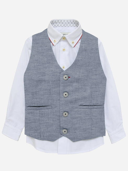 Blue Chambray Suit Waistcoat Brumano Pakistan