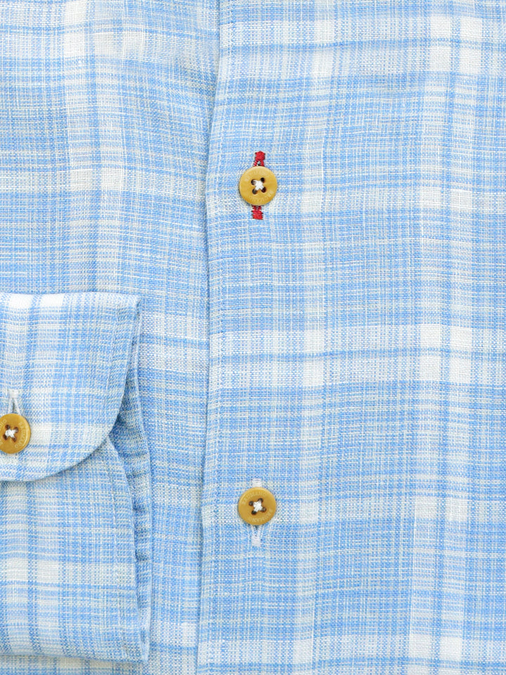 Blue Checkered 100% Linen Shirt Brumano Pakistan