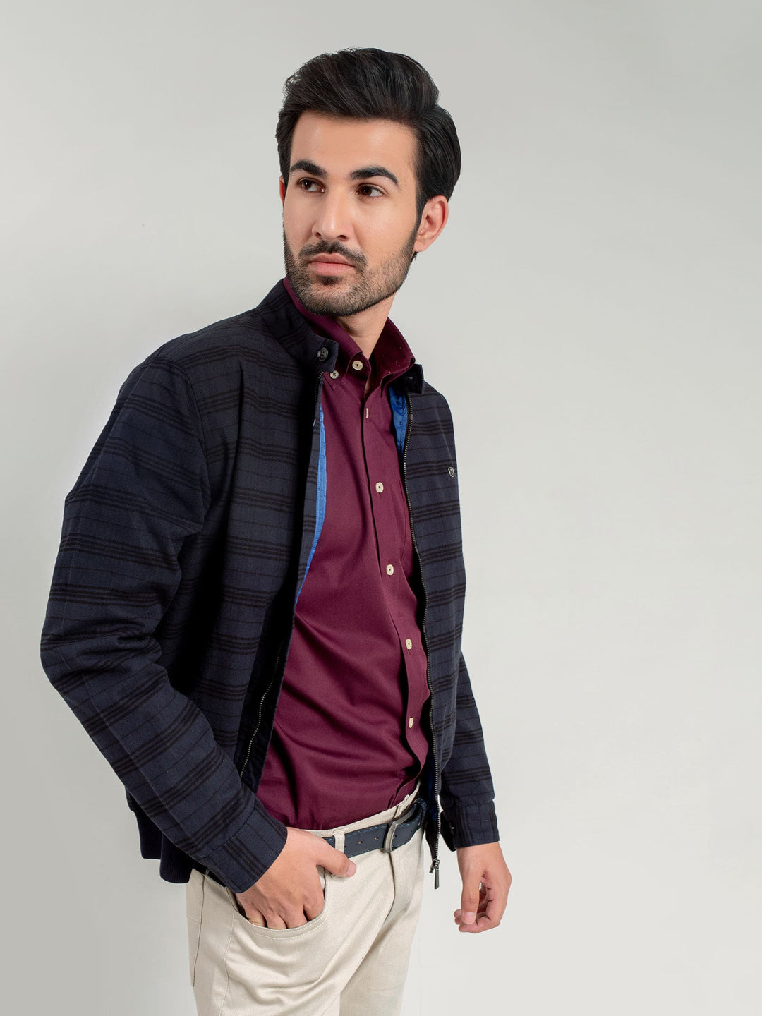 Blue Checkered Harrington Jacket Brumano Pakistan