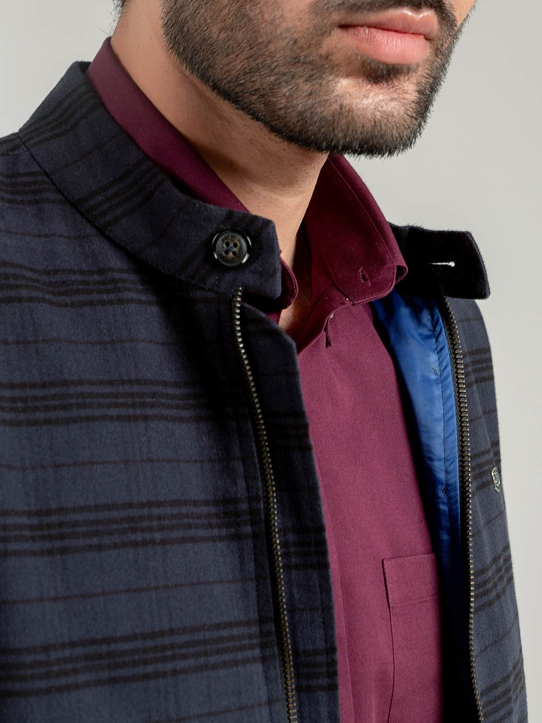 Blue Checkered Harrington Jacket Brumano Pakistan