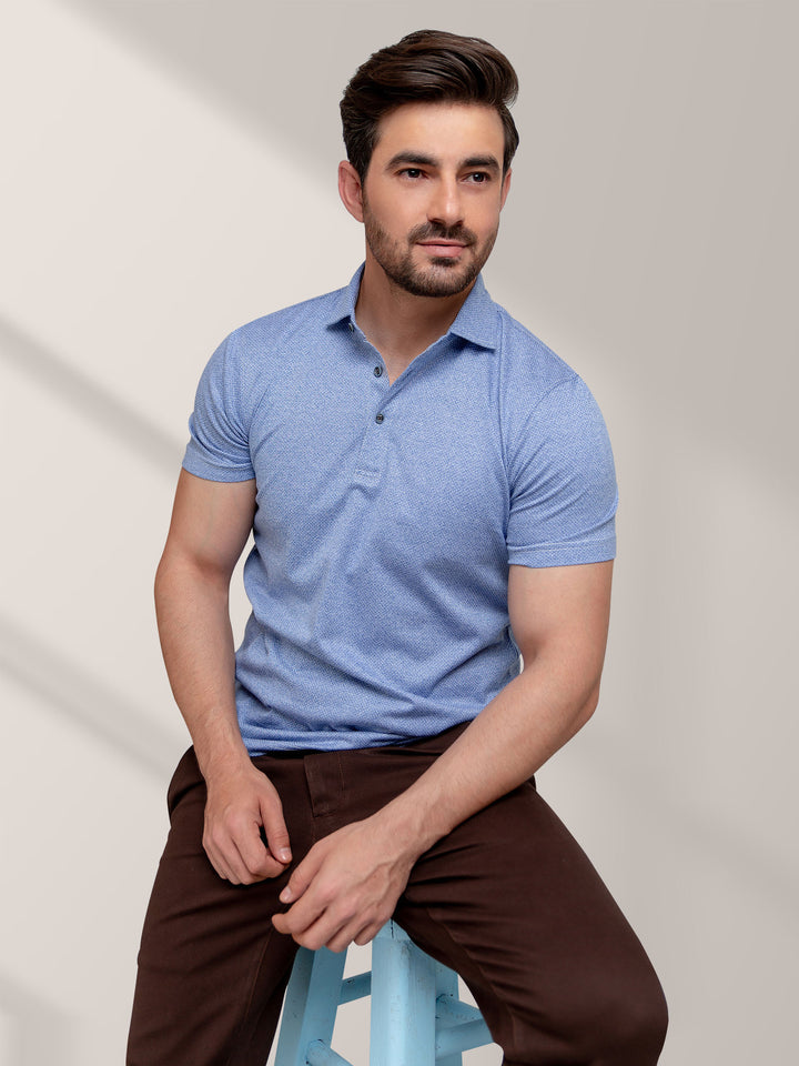 Blue Dobby Mercerized Polo Shirt Brumano Pakistan