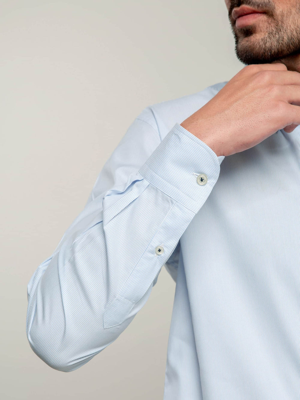 Blue Fine Striped Shirt With Detailing
