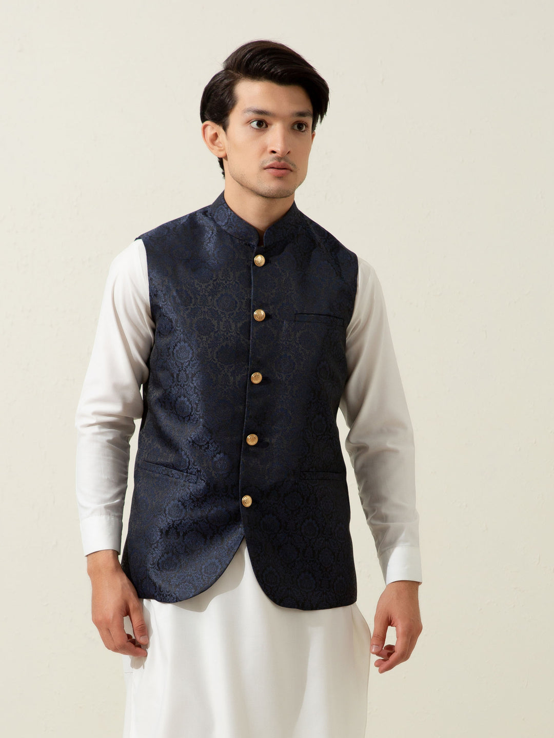 Blue Floral Patterned Waistcoat Brumano Pakistan