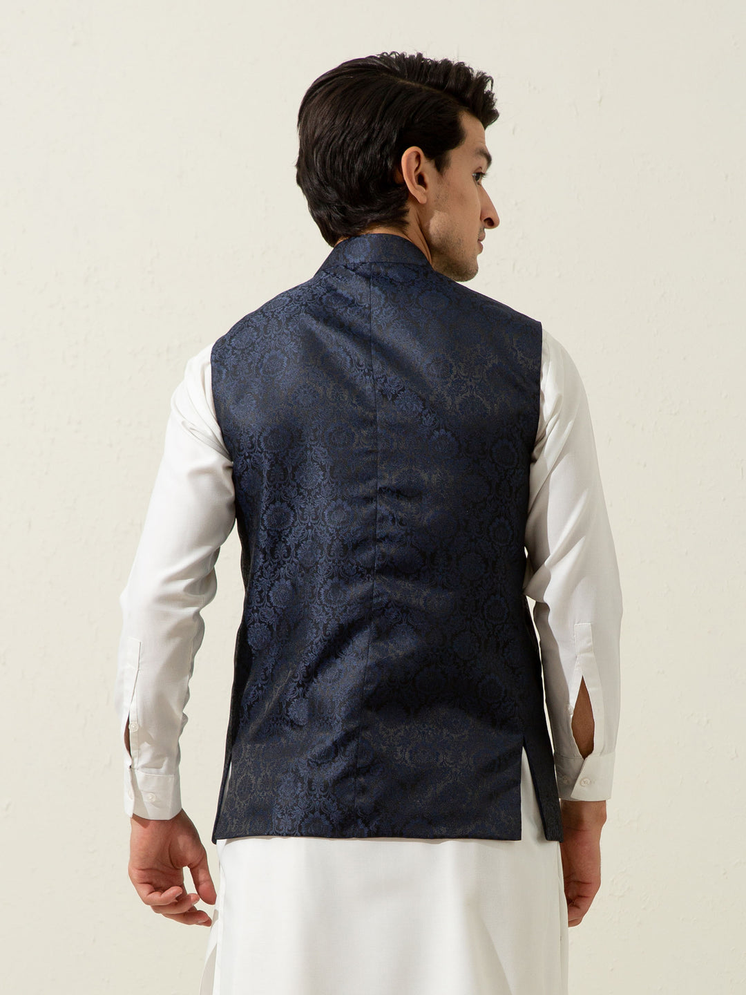 Blue Floral Patterned Waistcoat Brumano Pakistan