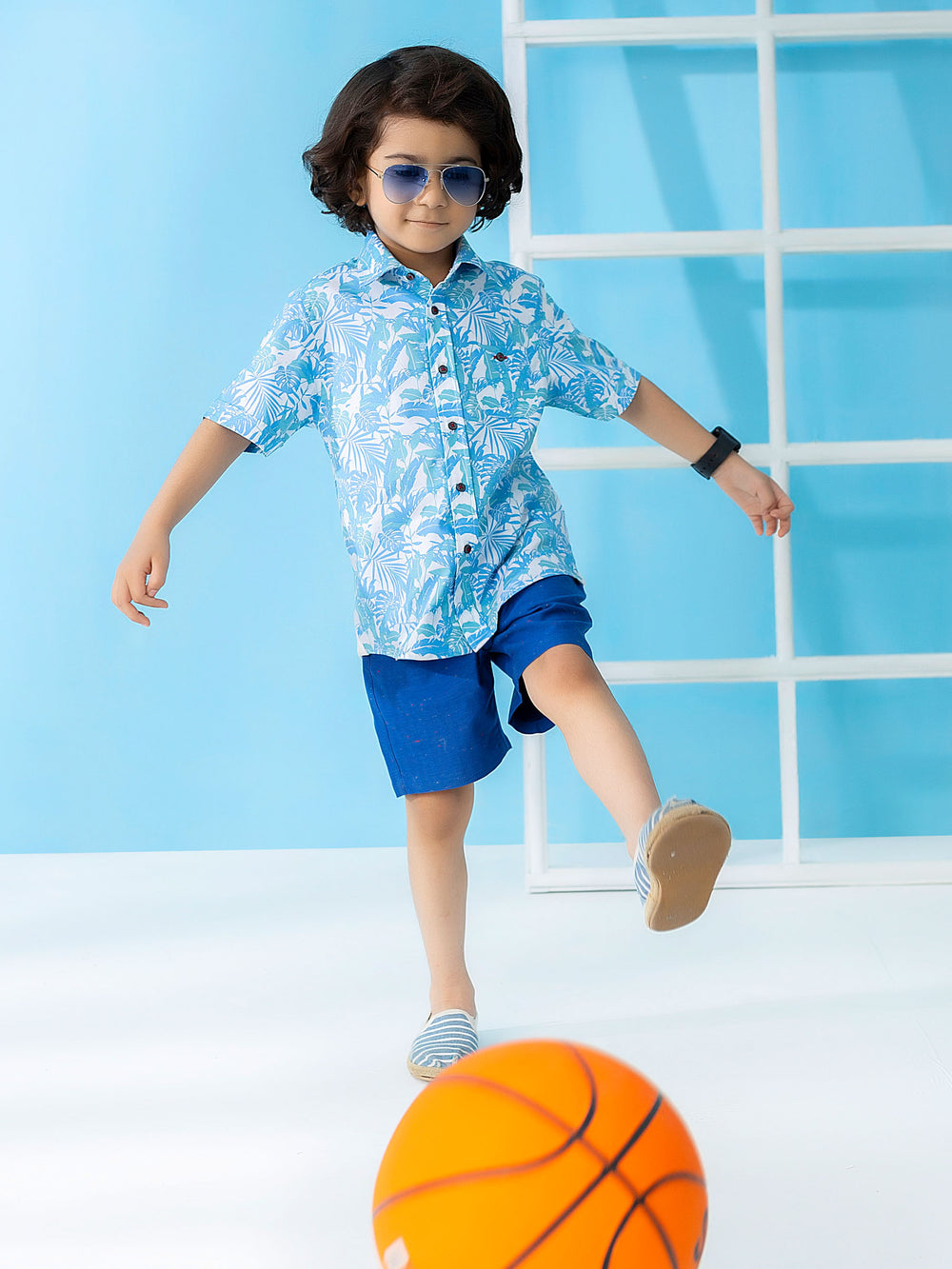 Blue Floral Printed Short Sleeve Casual Shirt