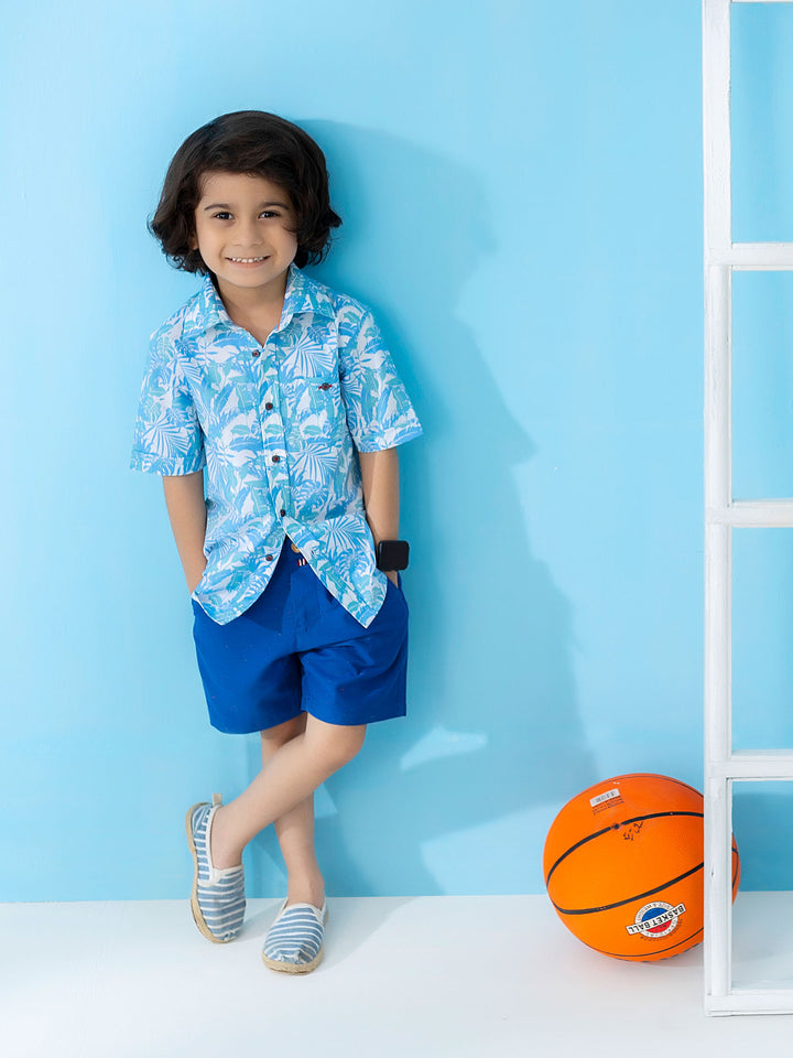 Blue Floral Printed Short Sleeve Casual Shirt Brumano Pakistan