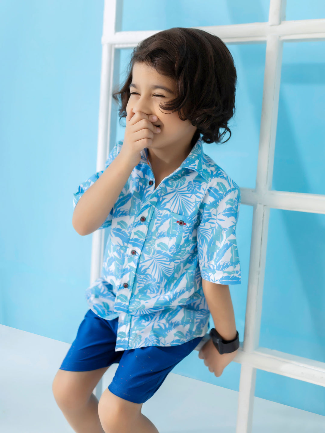 Blue Floral Printed Short Sleeve Casual Shirt Brumano Pakistan
