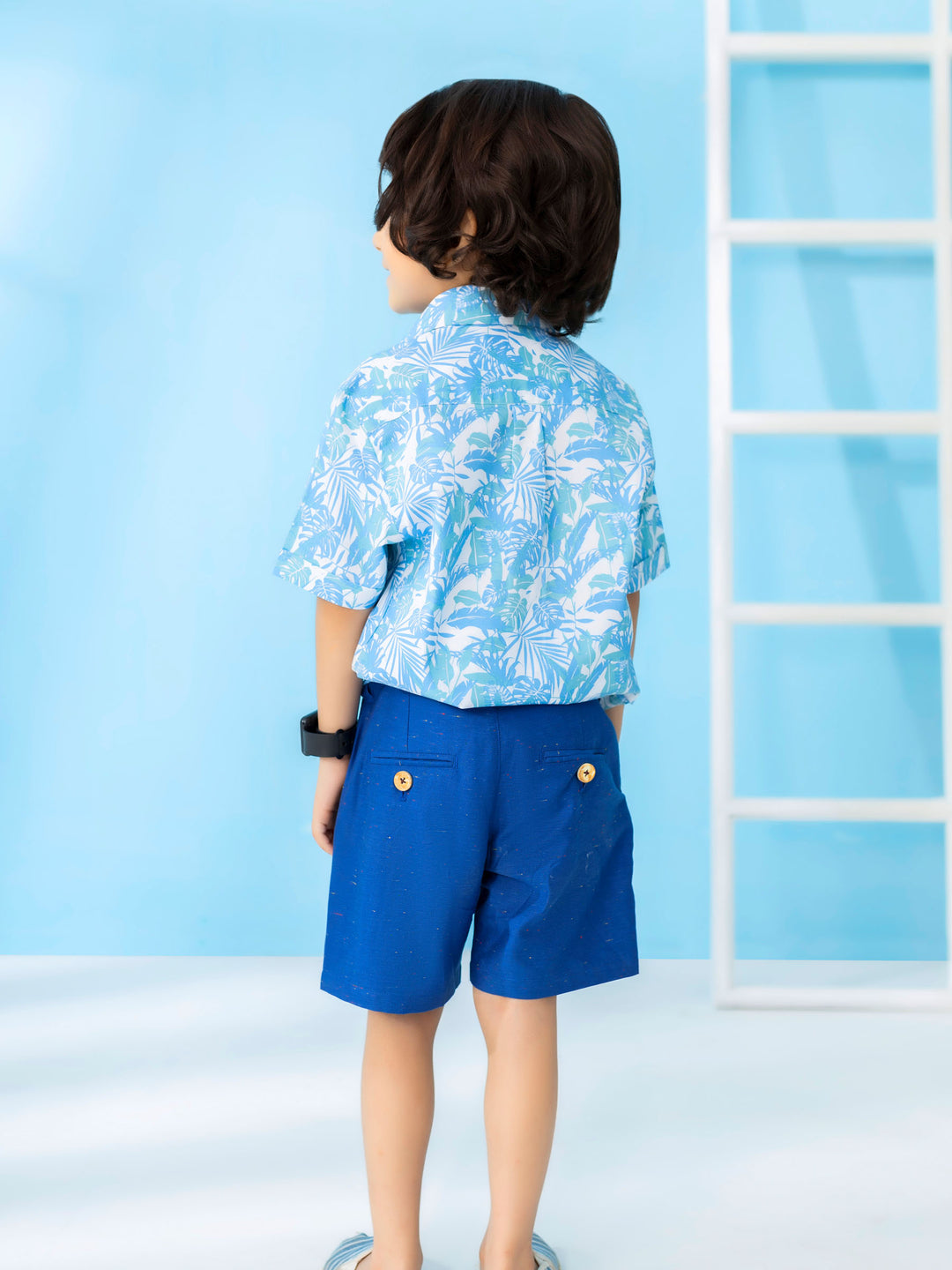 Blue Floral Printed Short Sleeve Casual Shirt Brumano Pakistan