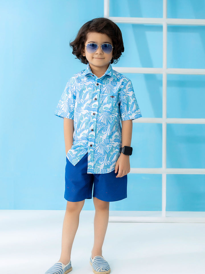 Blue Floral Printed Short Sleeve Casual Shirt Brumano Pakistan