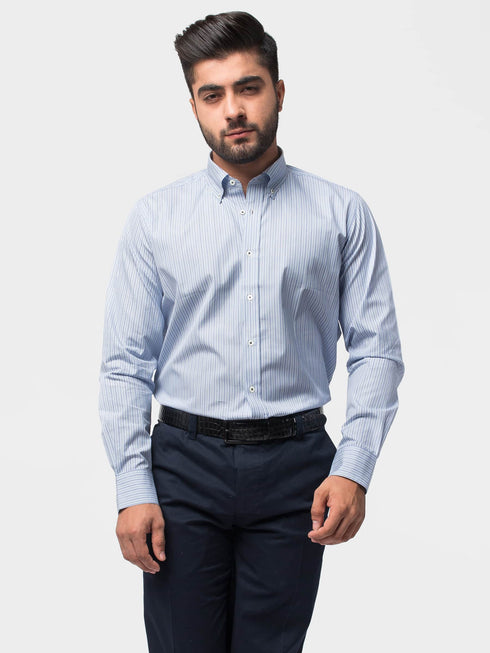 Blue Formal Striped Shirt