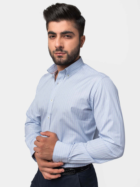 Blue Formal Striped Shirt