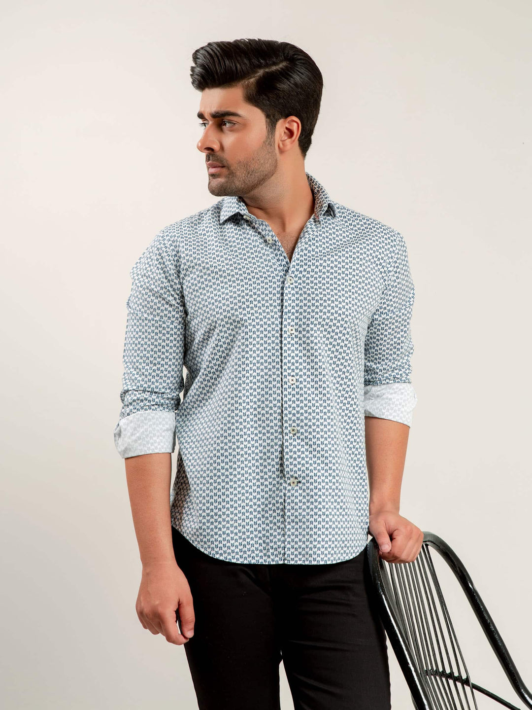 Blue Geo Printed Shirt With Shallow Collar Brumano Pakistan