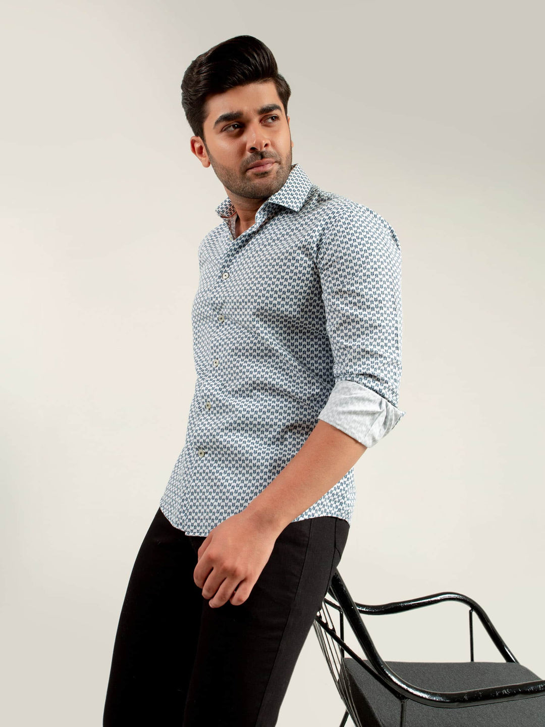 Blue Geo Printed Shirt With Shallow Collar Brumano Pakistan