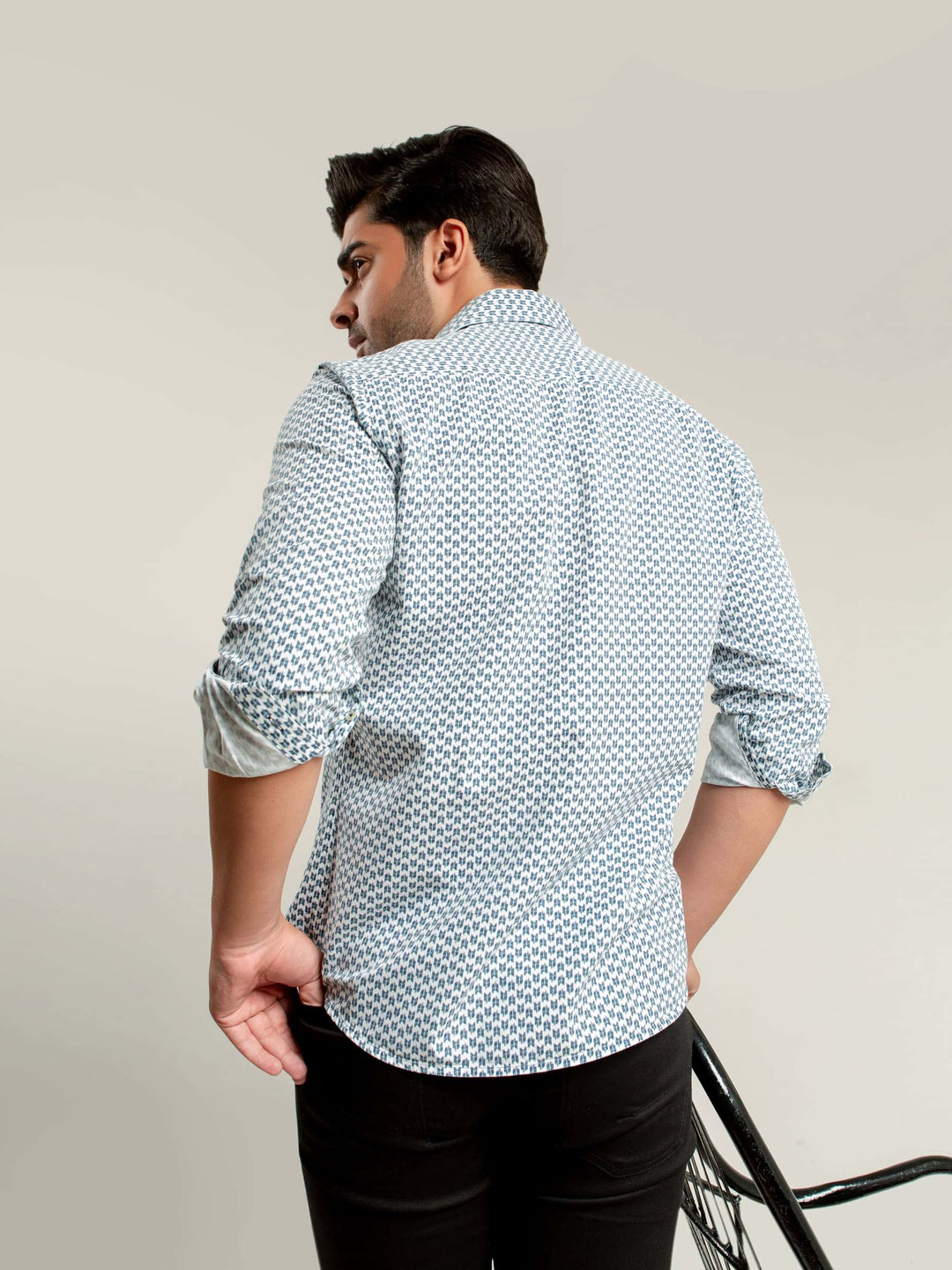 Blue Geo Printed Shirt With Shallow Collar Brumano Pakistan