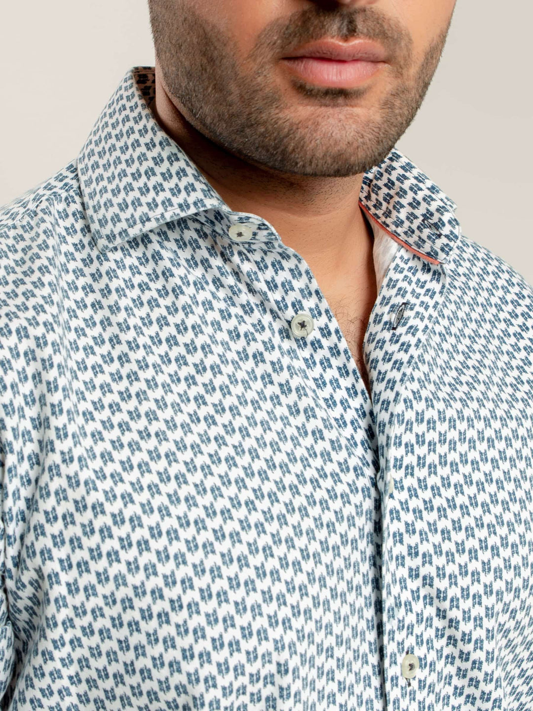 Blue Geo Printed Shirt With Shallow Collar Brumano Pakistan