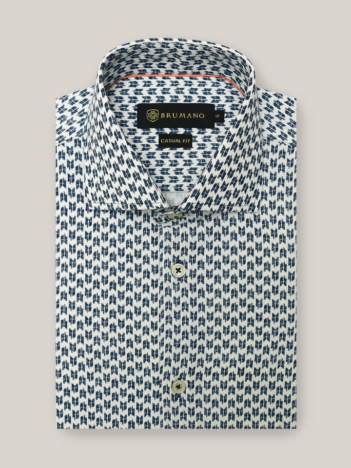 Blue Geo Printed Shirt With Shallow Collar Brumano Pakistan