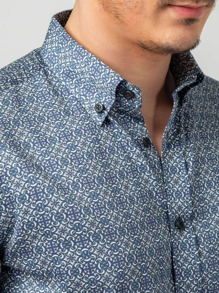 Blue Geometric Motif Printed Shirt Brumano Pakistan